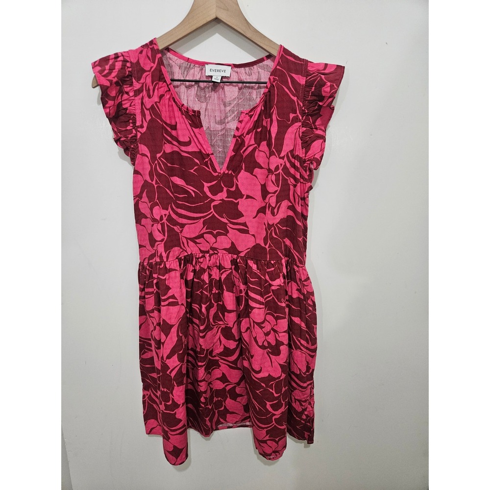 Evereve Pink Floral V-Neck Flutter Sleeve Mini Dress with Pockets Womens Small